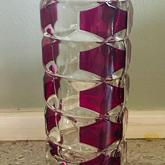 Luminarc Ruby Red Glass Vase: 1970s Retro Geometric Windsor Rubis - Picture 7 of 8